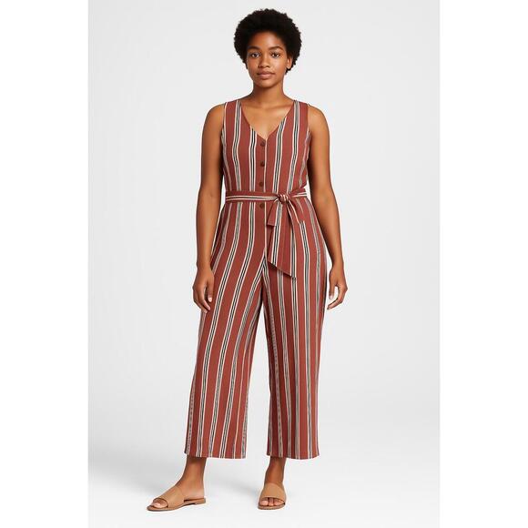Xhilaration Striped Buttonup Vneck Belted Wideleg Sleeveless Jumpsuit XXL - Picture 1 of 9
